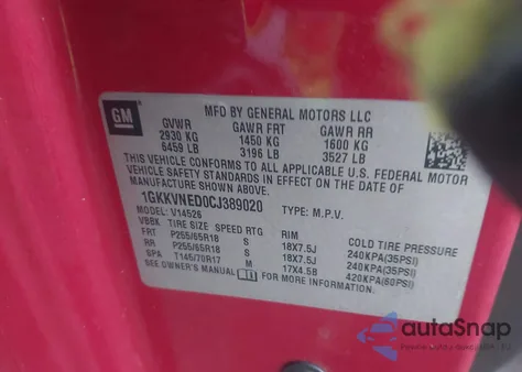 2012 GMC Acadia Sl z USA, uszkodzony, nr VIN 1GKKVNED0CJ389020